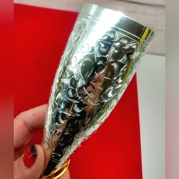 Vintage Champagne Flutes Glasses Brass Silver Plate  From Calcutta India - Picture 4 of 16